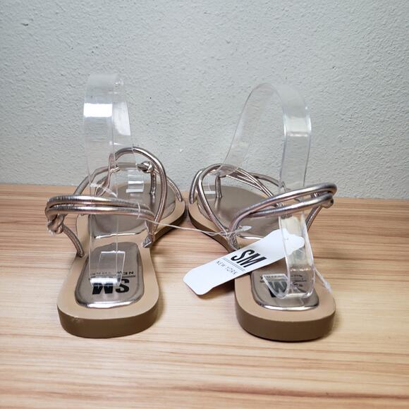 SM New York Size 8 Milly Strappy Flat Sandals Gold Metallic Summer Coastal Greek - Picture 4 of 7